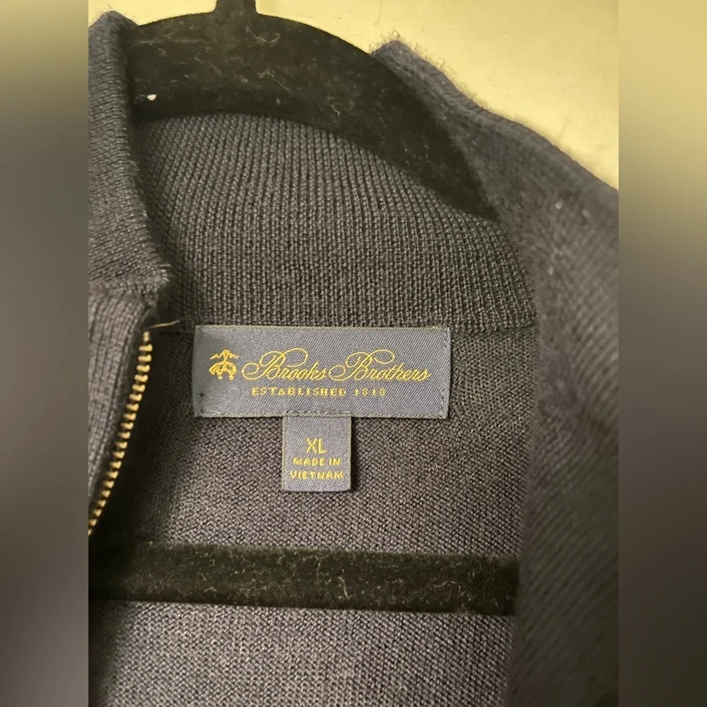 Brooks Brothers Wool Pullover Quarter Zip Vest- Navy